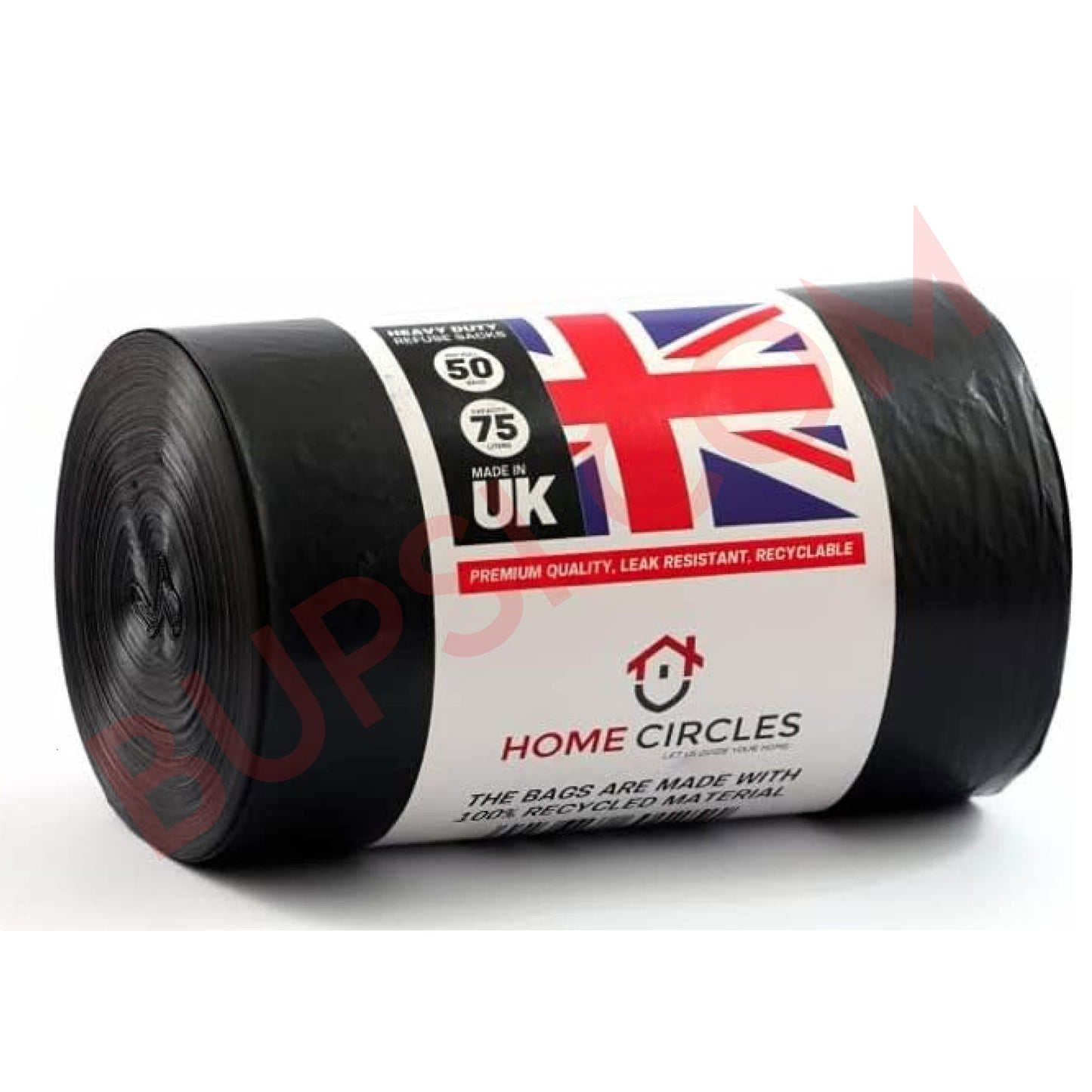 HOME CIRCLES Black Bin Bags – Pack of 50 heavy-duty 75L
