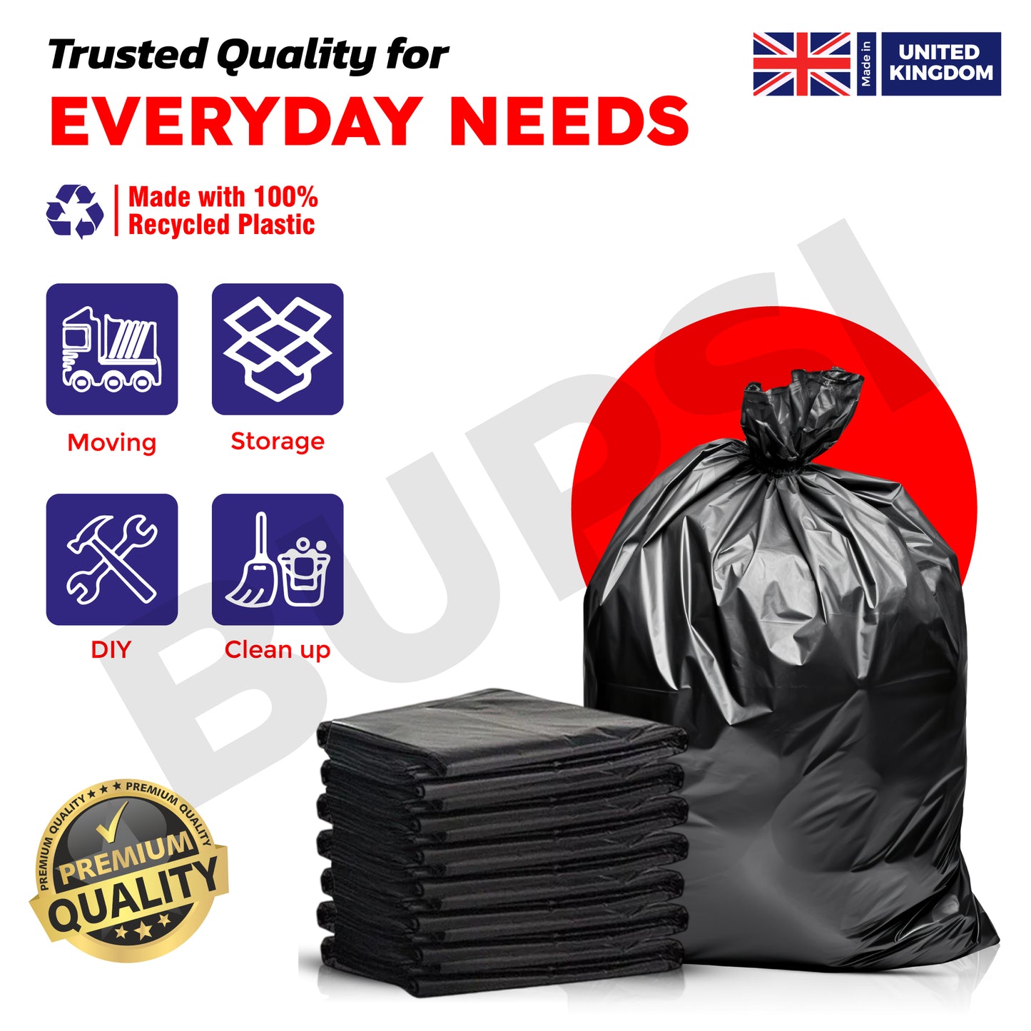 100 Pack | Light Duty Black Compactor Sacks | 20" x 34" x 47"