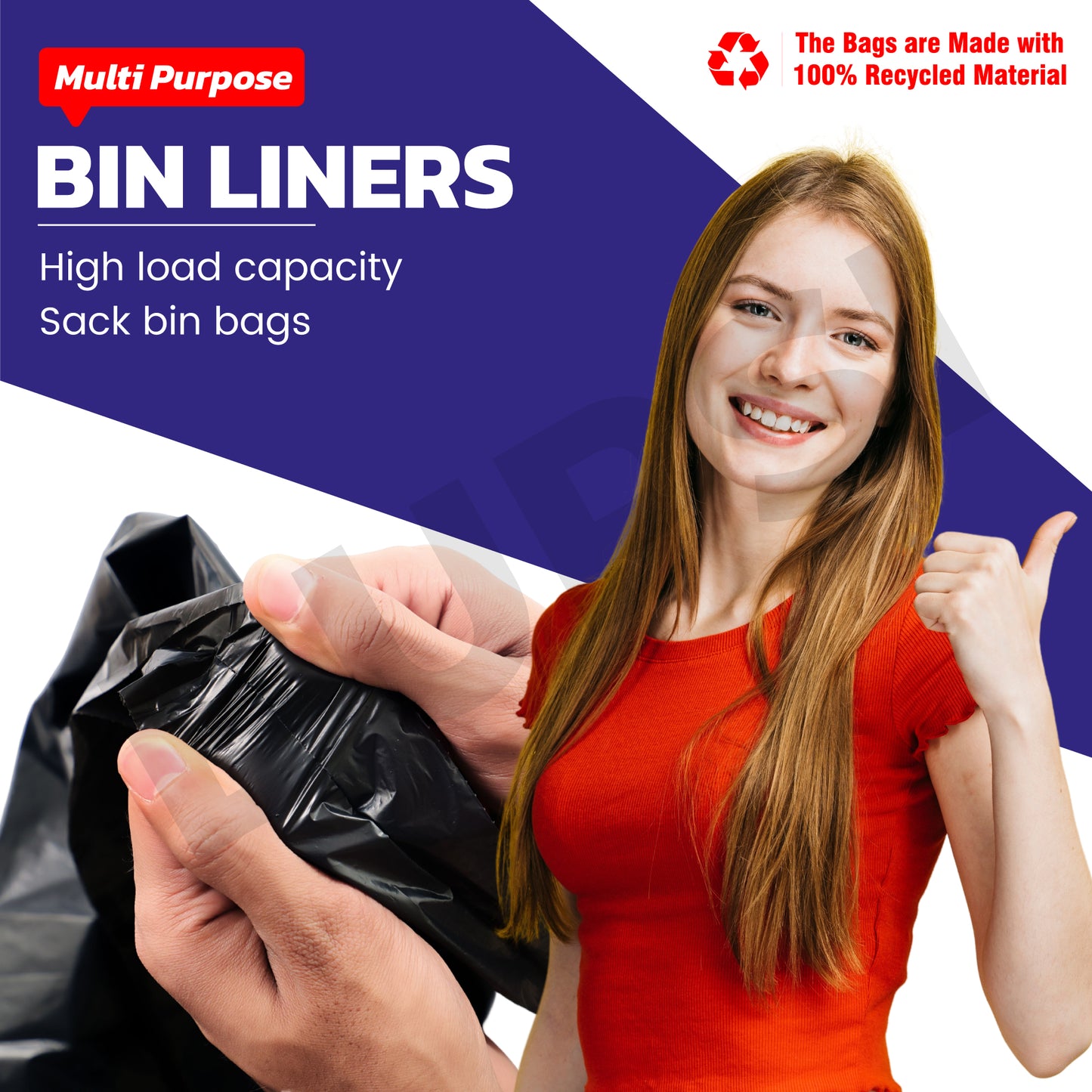 100 Pack | Light Duty Black Compactor Sacks | 20" x 34" x 47"