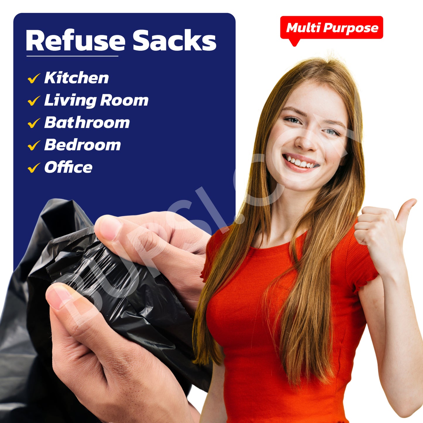 200 Pack | Light Duty Black Refuse Sacks | 18" x 29" x 39"