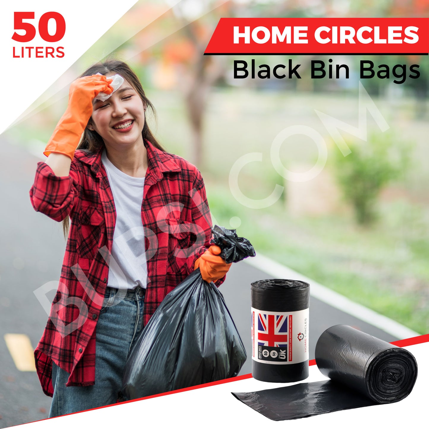 HOME CIRCLES Black Bin Bags – Pack of 50 heavy-duty 50L