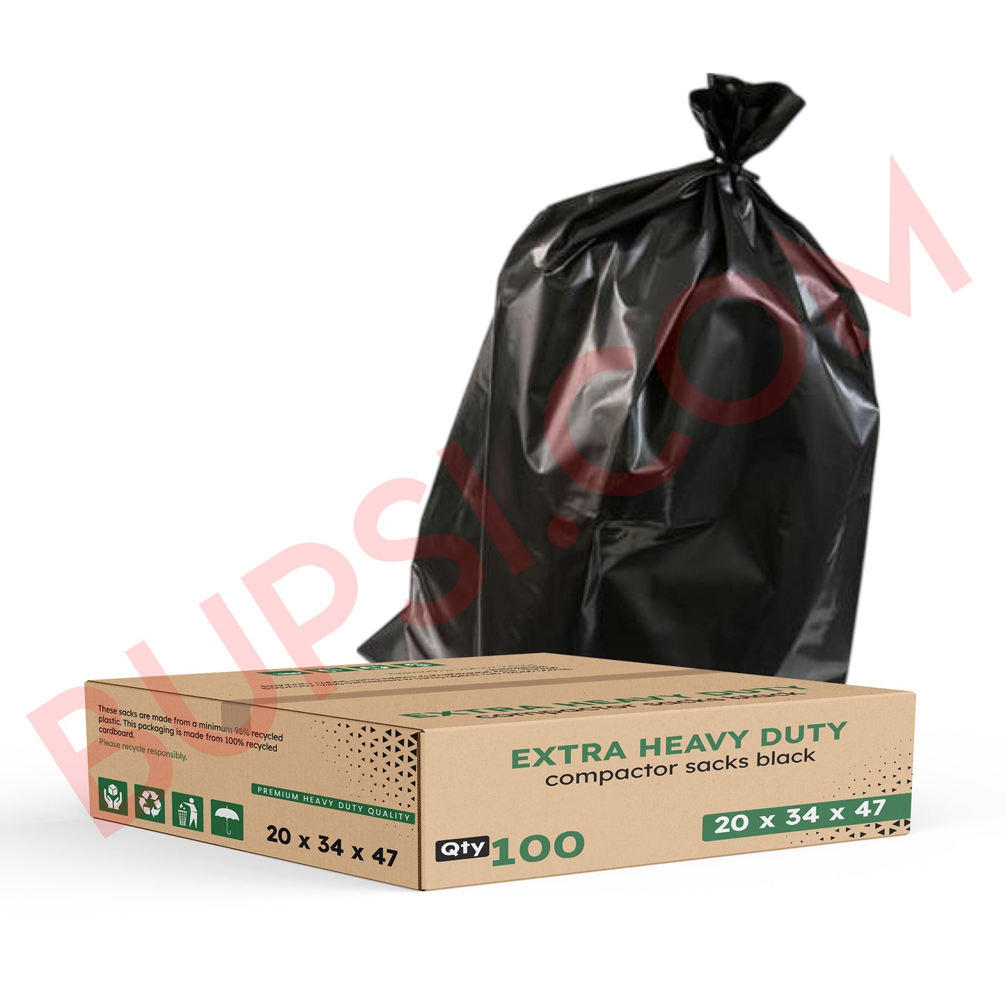 100 Pack | Extra Heavy Duty Black Compactor Sacks | 20" x 34" x 47"