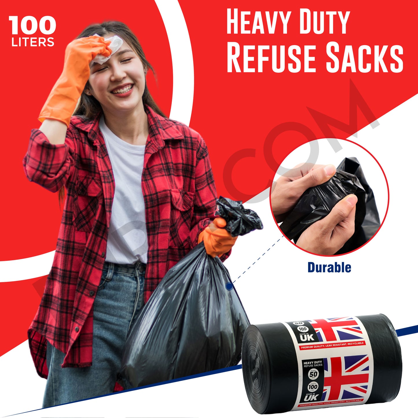 HOME CIRCLES Black Bin Bags – Pack of 50 heavy-duty 100L