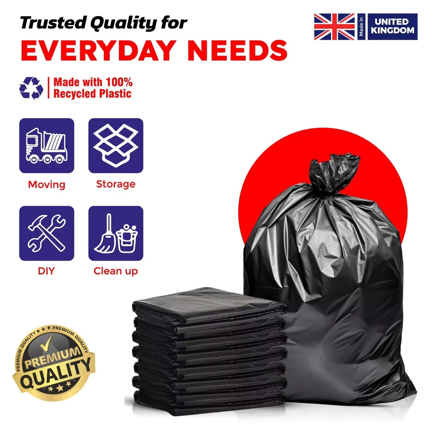 EXTRA STRONG HEAVY DUTY BLACK BIN LINERS BAGS RUBBISH WASTE REFUSE SACKS 200G UK