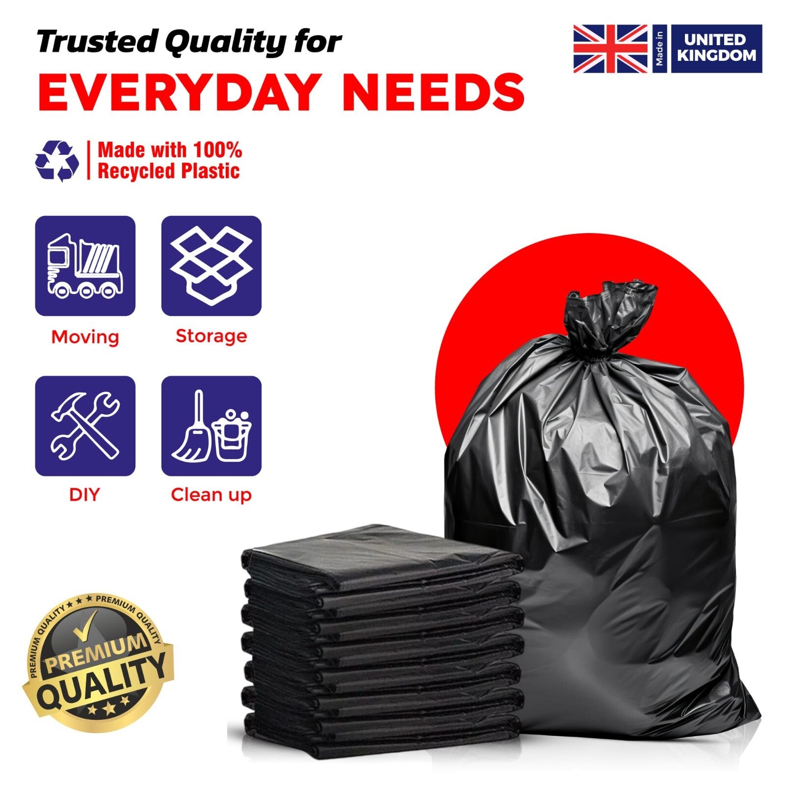 100 EXTRA STRONG BLACK HEAVY DUTY BIN LINERS BAGS  REFUSE SACKS - COMMERCIAL