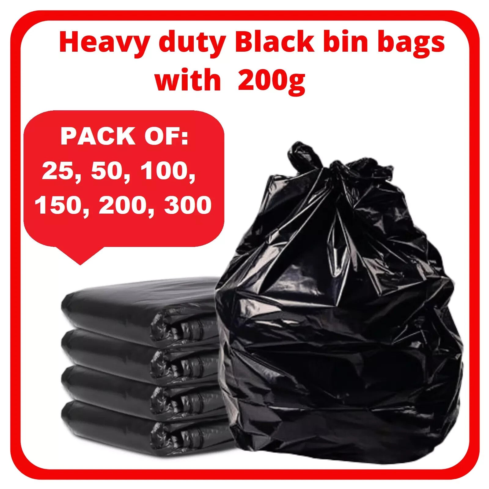 EXTRA STRONG HEAVY DUTY BLACK BIN LINERS BAGS RUBBISH WASTE REFUSE SACKS 200G UK