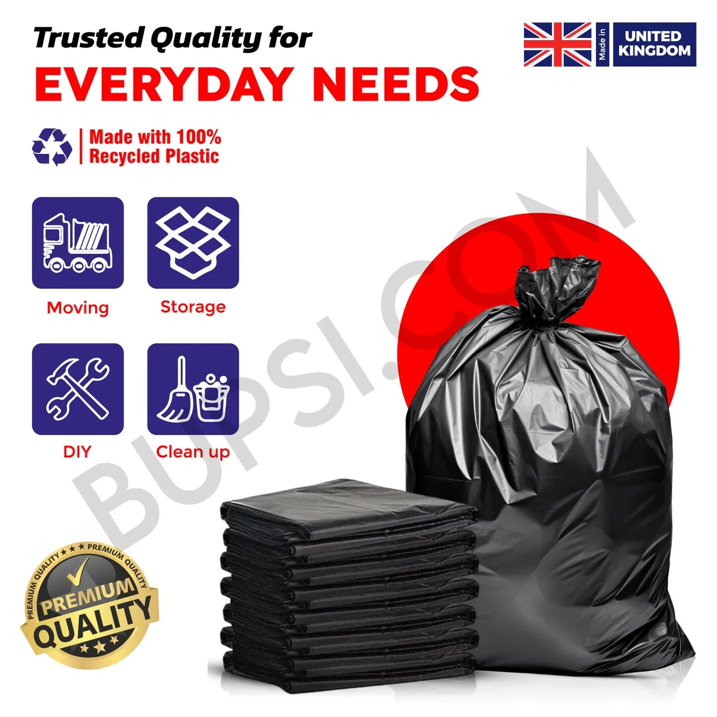EXTRA STRONG BLACK HEAVY DUTY BIN LINERS BAGS RUBBISH WASTE REFUSE SACKS 200G UK